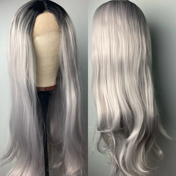 Grey Wig Black Root Lace Front Wig